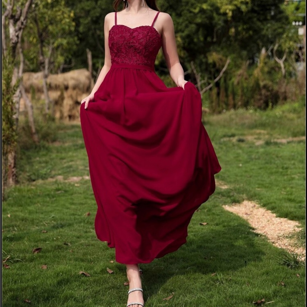 SHEIN Red Lace Maxi Dress